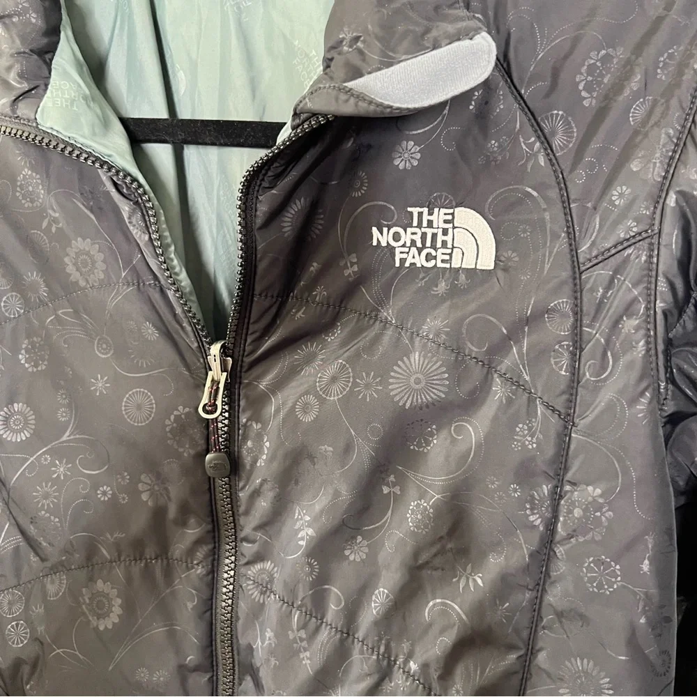 The North Face Jacket Coat Girls Large Floral Puffer Black Zip Up Soft Shell C1